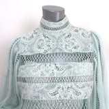 Zimmermann Long Sleeve Mini Dress Light Blue Guipure Lace & Chiffon Size 3