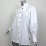 GANNI Ruffle Collar Shirt White Cotton Size 36 Long Sleeve Blouse