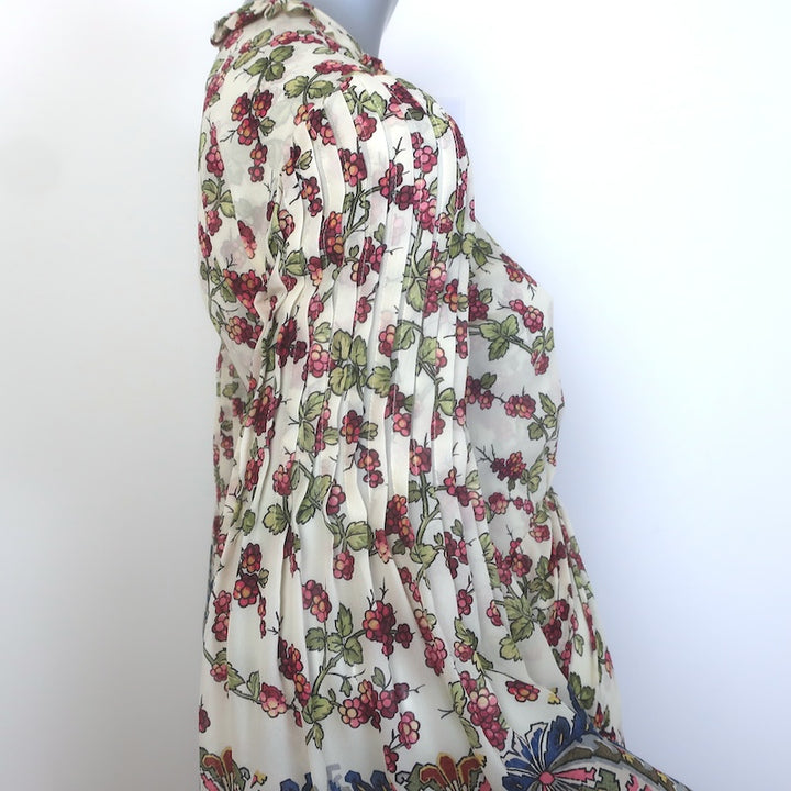 Etro Flutter Sleeve Maxi Dress Cream Berry Floral &amp; Paisley Print Silk Size 38