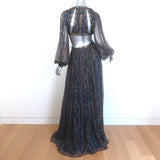 Zimmermann Esplanade Rivet Cutout Maxi Dress Navy Paisley Print Chiffon Size 1