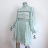 Zimmermann Long Sleeve Mini Dress Light Blue Guipure Lace & Chiffon Size 3
