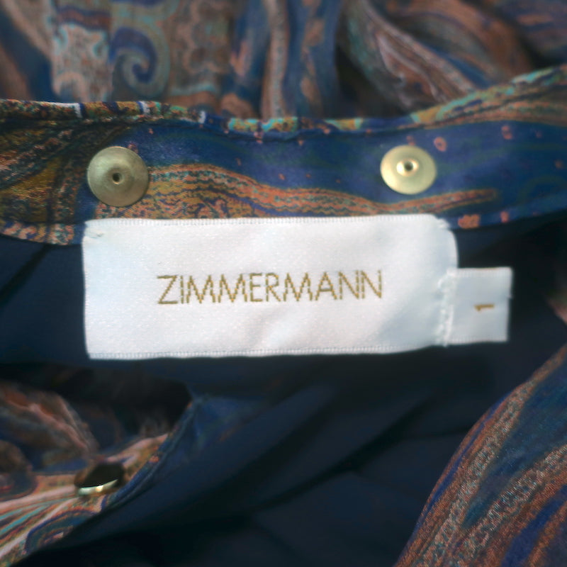 Zimmermann Esplanade Rivet Cutout Maxi Dress Navy Paisley Print Chiffon Size 1