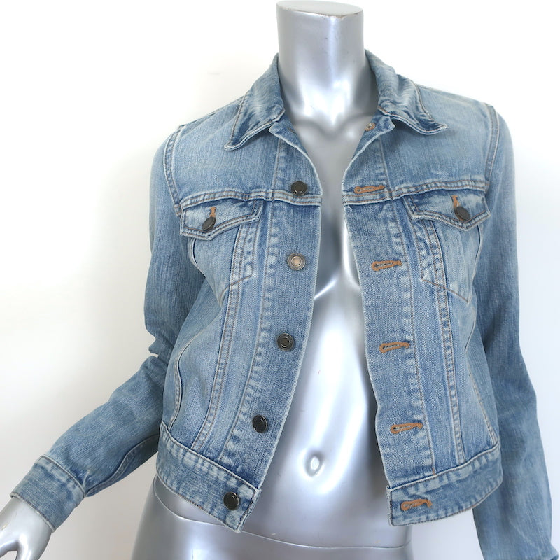 Saint Laurent Love-Embroidered Jean Jacket Classic Blue Denim Size Medium