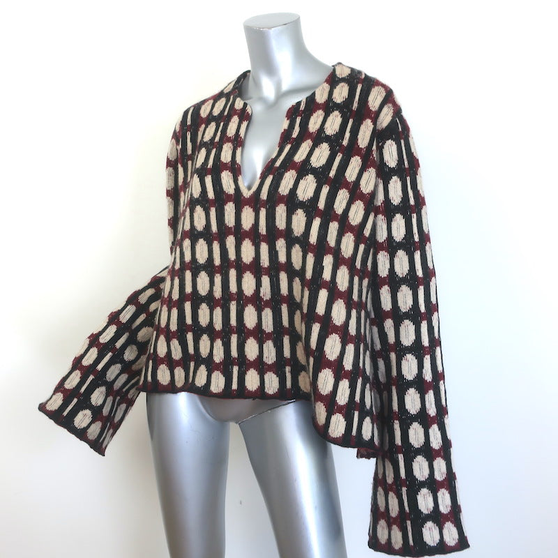 KHAITE Willow Cashmere Jacquard Sweater Burgundy/Beige Size Large