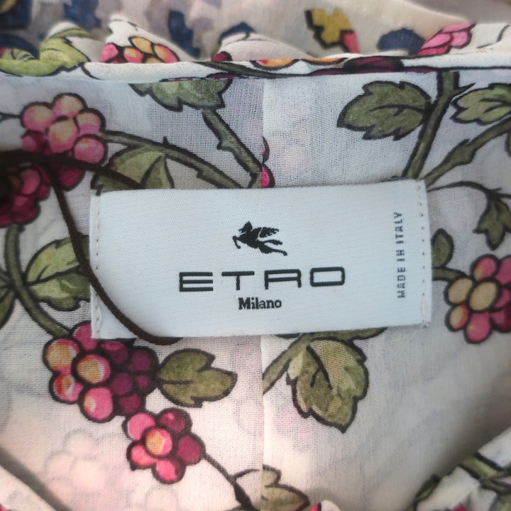 Etro Flutter Sleeve Maxi Dress Cream Berry Floral &amp; Paisley Print Silk Size 38
