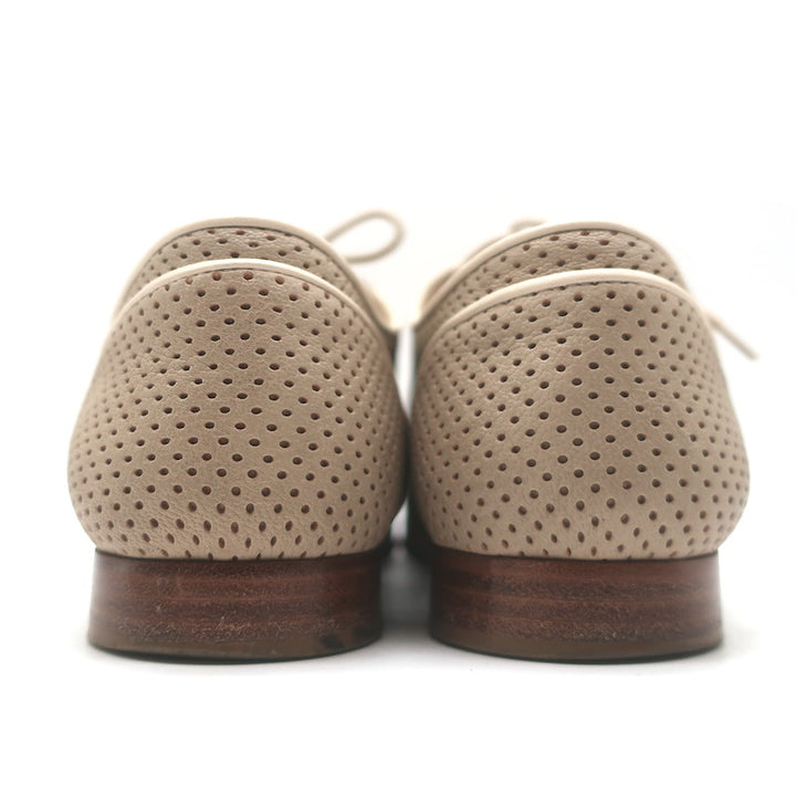 Fendi Perforated Lace-Up Oxfords Beige Leather Size 38.5