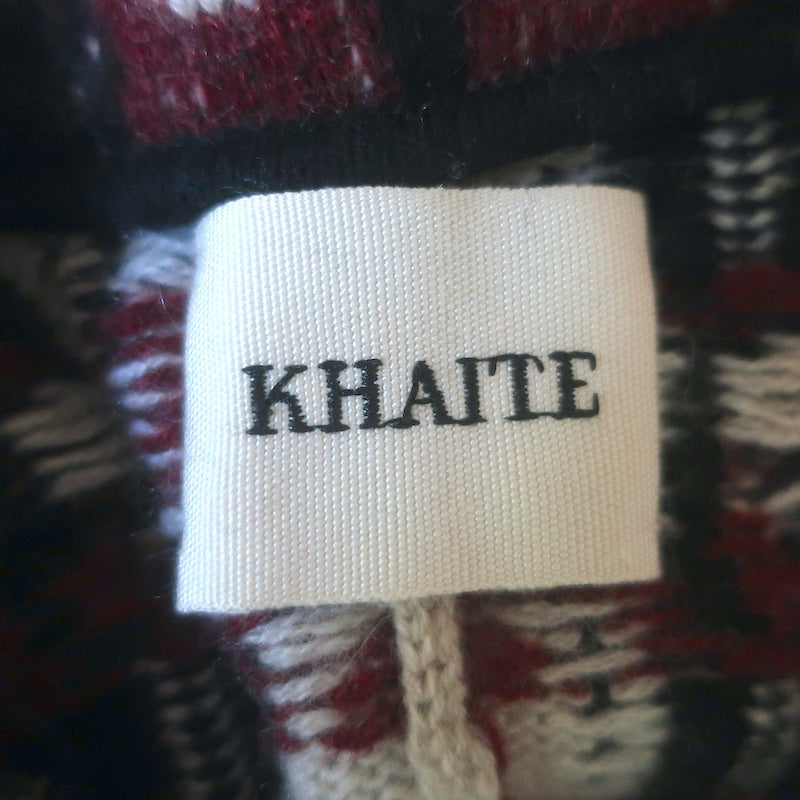 KHAITE Willow Cashmere Jacquard Sweater Burgundy/Beige Size Large