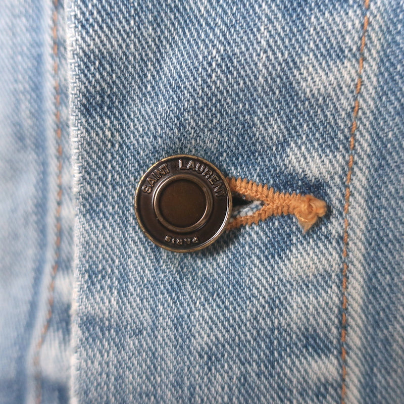 Saint Laurent Love-Embroidered Jean Jacket Classic Blue Denim Size Medium