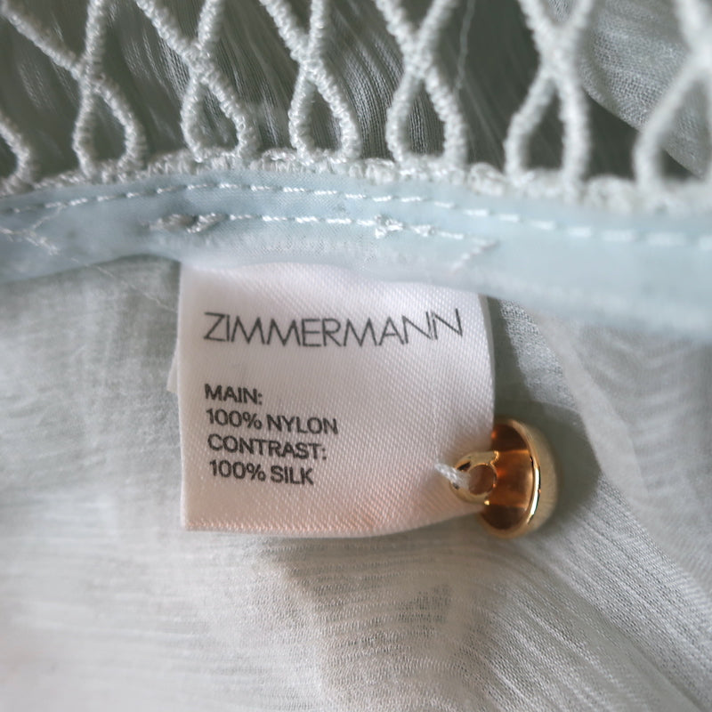 Zimmermann Long Sleeve Mini Dress Light Blue Guipure Lace &amp; Chiffon Size 3