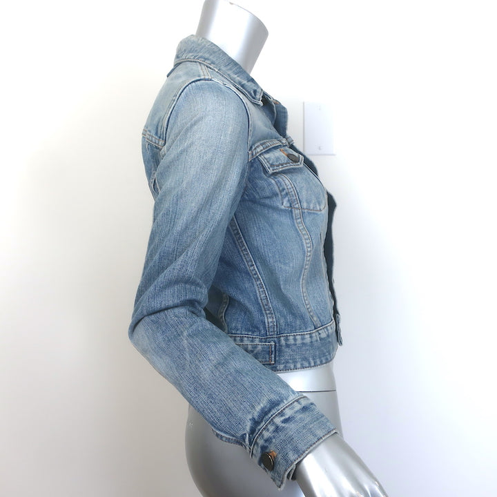 Saint Laurent Love-Embroidered Jean Jacket Classic Blue Denim Size Medium