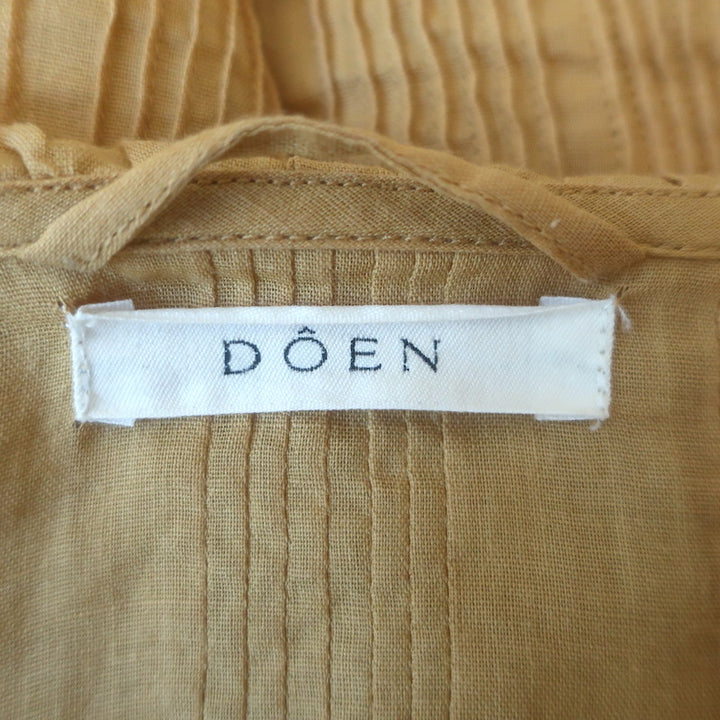 Doen Piper Puff Sleeve Ruffled Mini Dress Mustard Pintucked Ramie Size Large