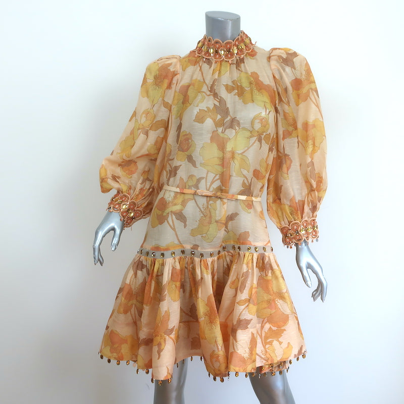 Zimmermann Jeweled Mini Dress Tempo Rouleau Light Yellow Floral Print Celebrity Owned Zimmermann Jeweled Mini Dress Tempo Rouleau Light Yellow Floral Print Celebrity Owned