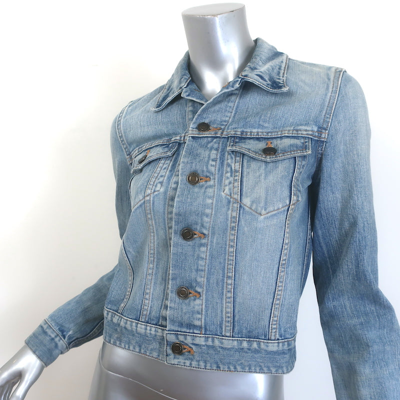 Saint Laurent Love-Embroidered Jean Jacket Classic Blue Denim Size Medium