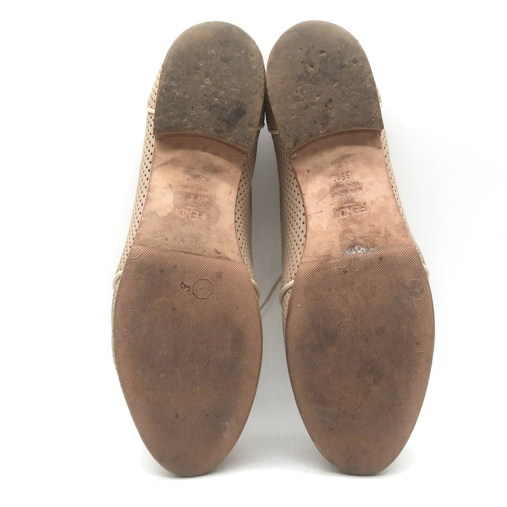 Fendi Perforated Lace-Up Oxfords Beige Leather Size 38.5