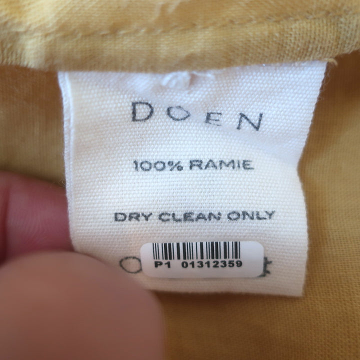 Doen Piper Puff Sleeve Ruffled Mini Dress Mustard Pintucked Ramie Size Large