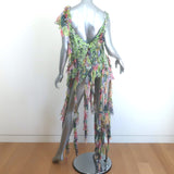 Dries Van Noten Asymmetric Ruffle Top Multicolor Printed Chiffon Size 40 NEW