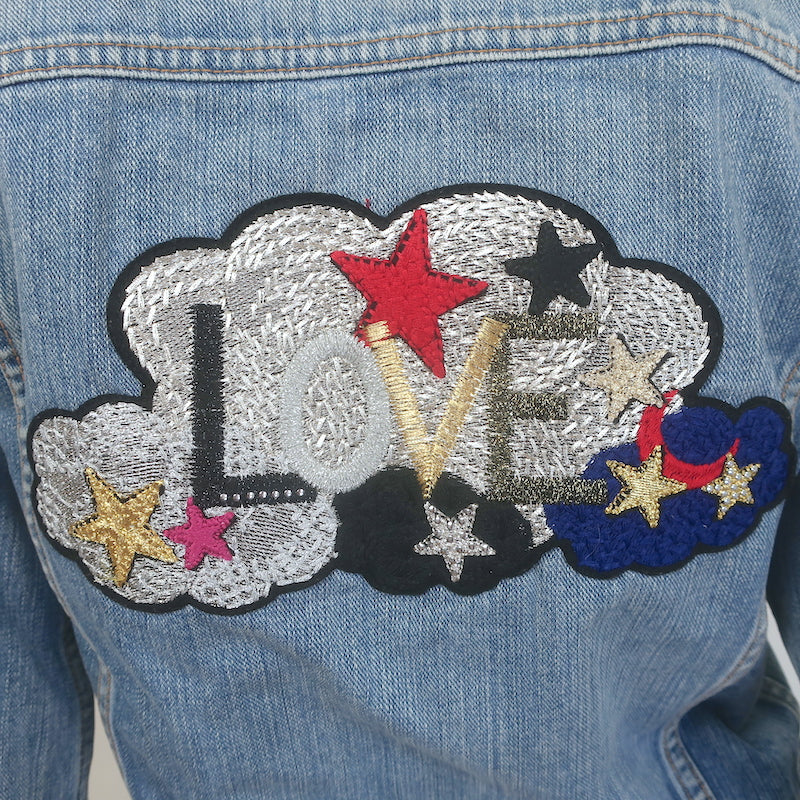 Saint Laurent Love-Embroidered Jean Jacket Classic Blue Denim Size Medium
