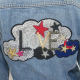 Saint Laurent Love-Embroidered Jean Jacket Classic Blue Denim Size Medium