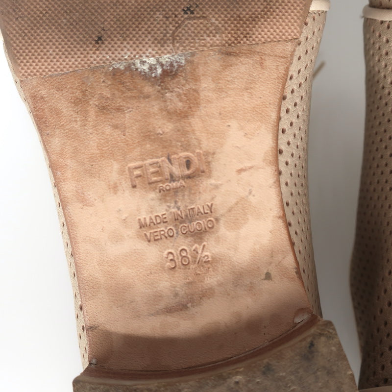 Fendi Perforated Lace-Up Oxfords Beige Leather Size 38.5