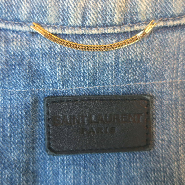 Saint Laurent Love-Embroidered Jean Jacket Classic Blue Denim Size Medium