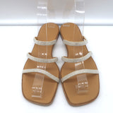 Loewe Crystal-Embellished Flat Slide Sandals Beige Suede Size 35