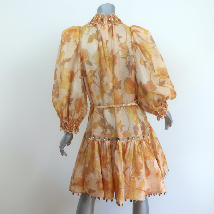 Zimmermann Jeweled Mini Dress Tempo Rouleau Light Yellow Floral Print Size 3