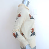 Minnie Rose Flower-Embroidered Cashmere Sweater Vanilla Size Extra Small NEW
