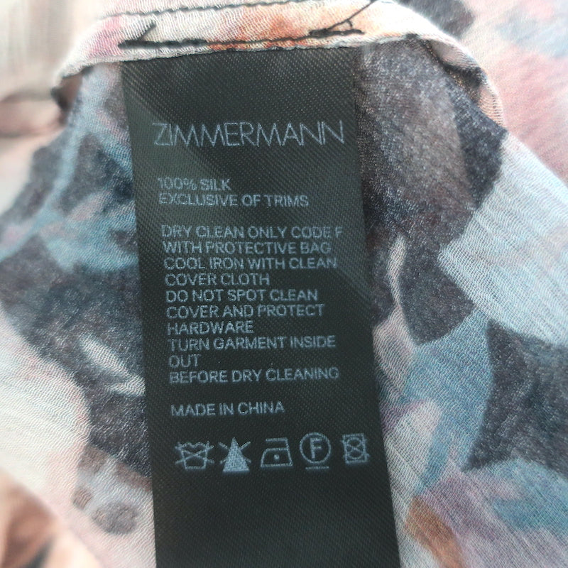 Zimmermann Tempest Frolic Tie-Neck Maxi Dress Floral Print Chiffon Size 1