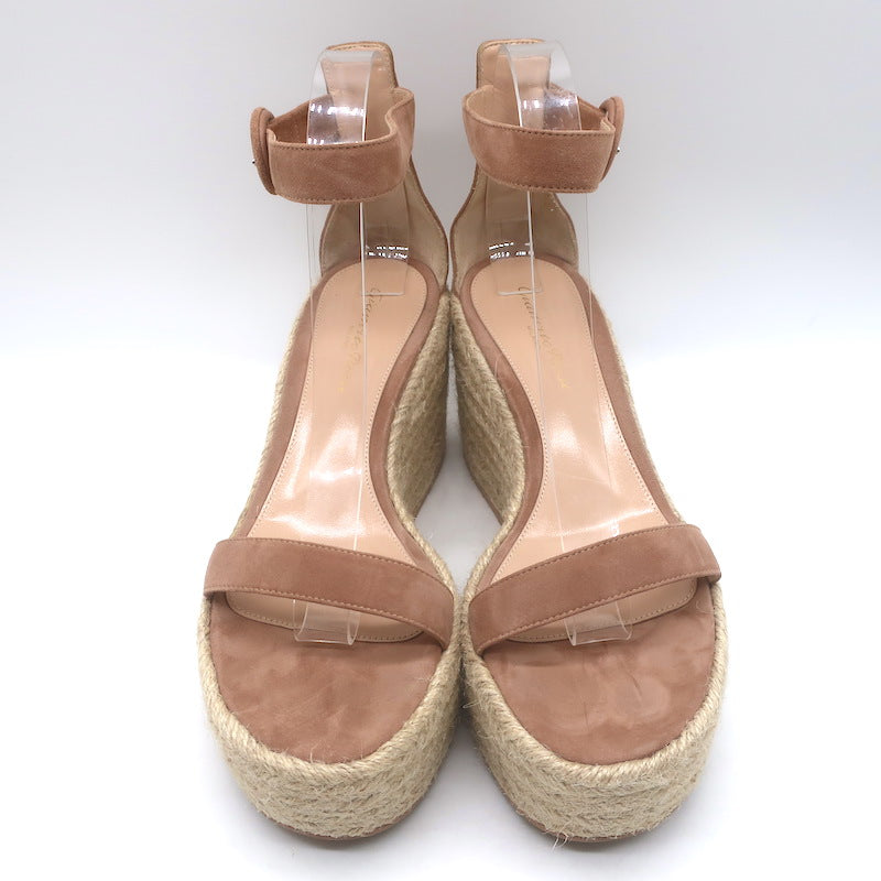 Gianvito Rossi Portofino Platform Espadrille Wedge Sandals Nutmeg Suede Size 38