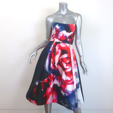 Nicholas Thermo Strapless Midi Dress Watercolor Floral Print Silk Size US 4