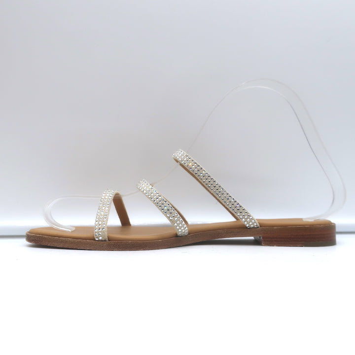 Loewe Crystal-Embellished Flat Slide Sandals Beige Suede Size 35