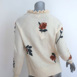 Minnie Rose Flower-Embroidered Cashmere Sweater Vanilla Size Extra Small NEW