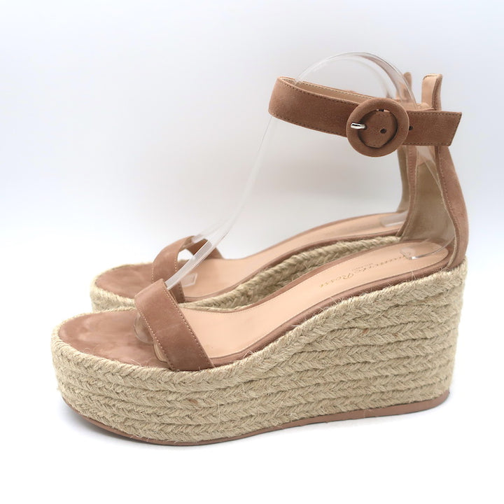 Gianvito Rossi Portofino Platform Espadrille Wedge Sandals Nutmeg Suede Size 38