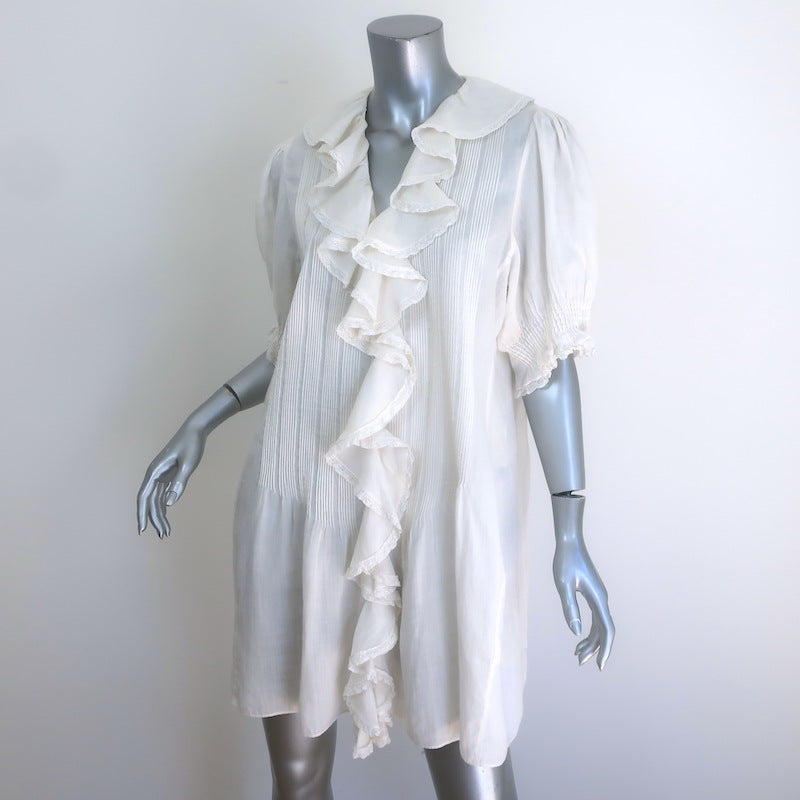 Doen Piper Puff Sleeve Ruffled Mini Dress White Pintucked Ramie Size Large