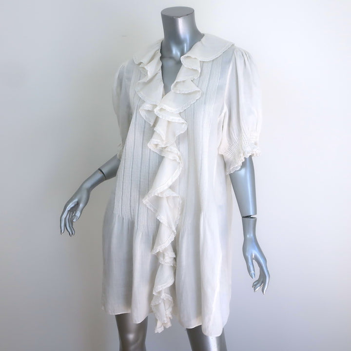 Doen Piper Puff Sleeve Ruffled Mini Dress White Pintucked Ramie Size Large