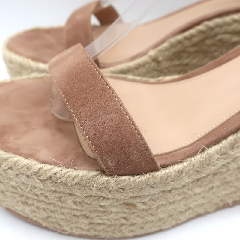 Gianvito Rossi Portofino Platform Espadrille Wedge Sandals Nutmeg Suede Size 38