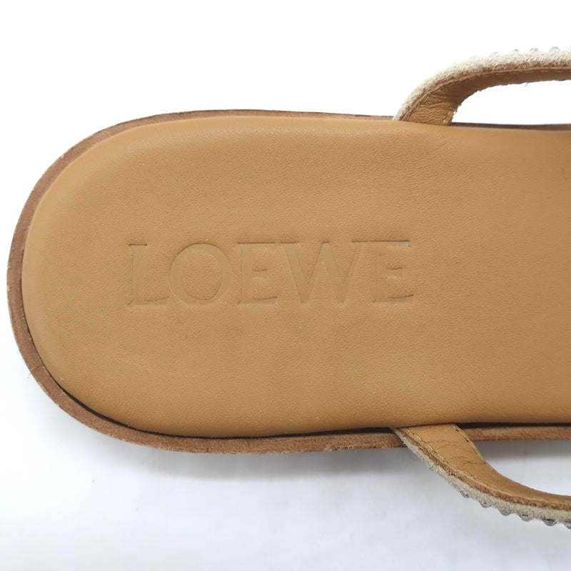 Loewe Crystal-Embellished Flat Slide Sandals Beige Suede Size 35