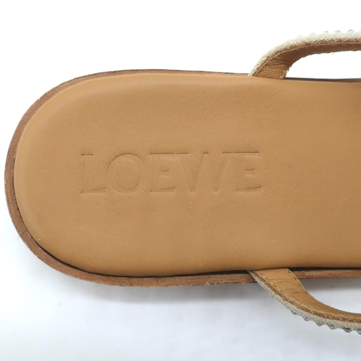 Loewe Crystal-Embellished Flat Slide Sandals Beige Suede Size 35