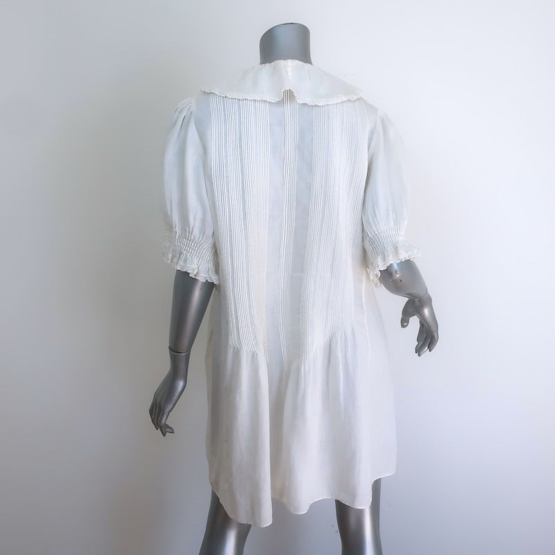 Doen Piper Puff Sleeve Ruffled Mini Dress White Pintucked Ramie Size L – Celebrity Owned