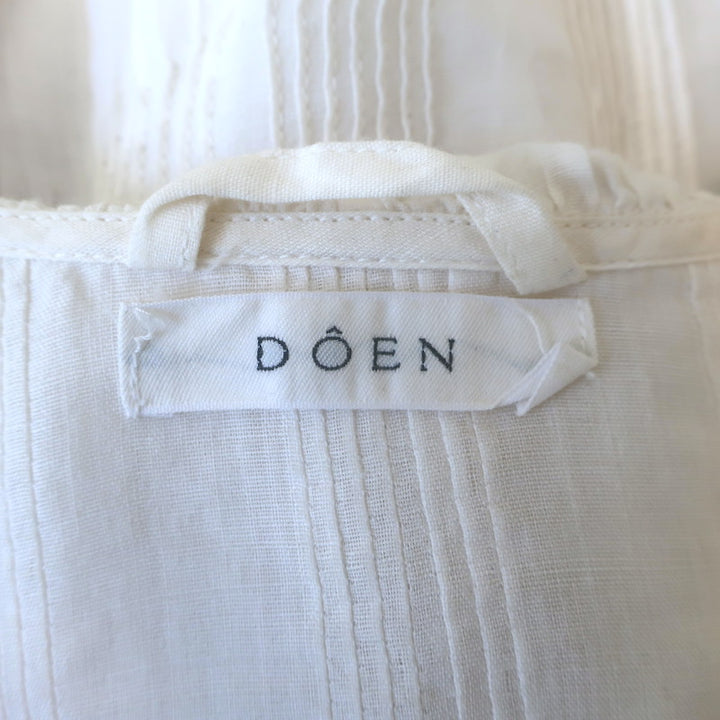 Doen Piper Puff Sleeve Ruffled Mini Dress White Pintucked Ramie Size Large