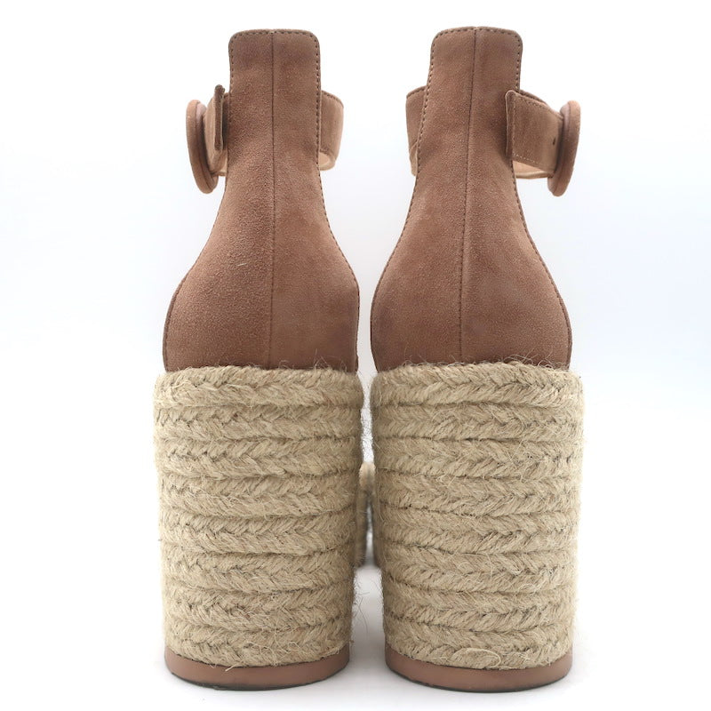 Gianvito Rossi Portofino Platform Espadrille Wedge Sandals Nutmeg Suede Size 38