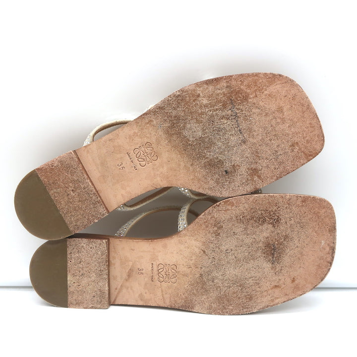 Loewe Crystal-Embellished Flat Slide Sandals Beige Suede Size 35