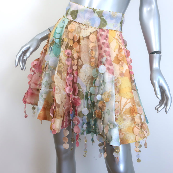 Zimmermann Tempo Patch Mini Skirt Multi Floral Print Linen-Silk Size 0 NEW