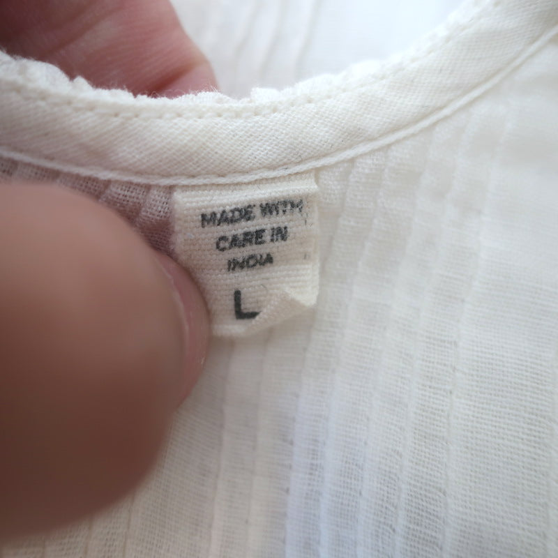 Doen Piper Puff Sleeve Ruffled Mini Dress White Pintucked Ramie Size Large