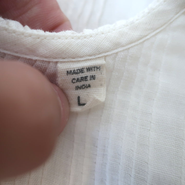 Doen Piper Puff Sleeve Ruffled Mini Dress White Pintucked Ramie Size Large