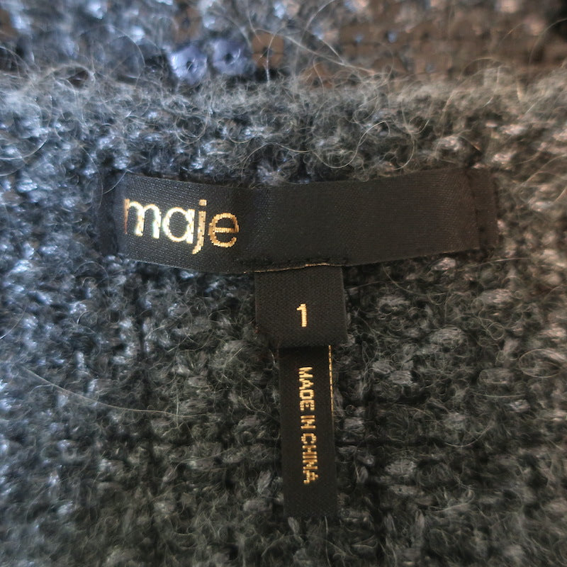 Maje Monaly Sequined Tweed-Effect Cardigan Charcoal Wool-Blend Size 1