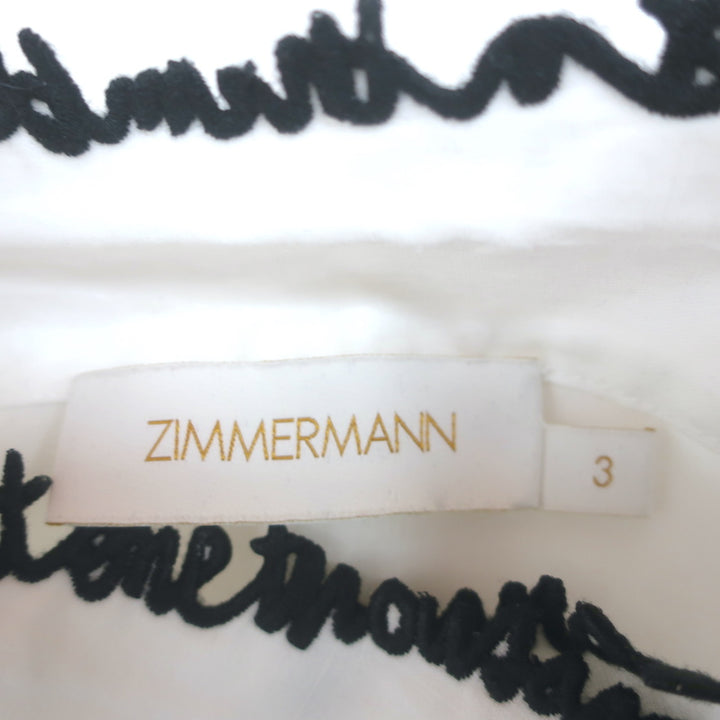 Zimmermann Dancer Embroidered Ruffle Blouse White Ramie Size 3 Long Sleeve Top