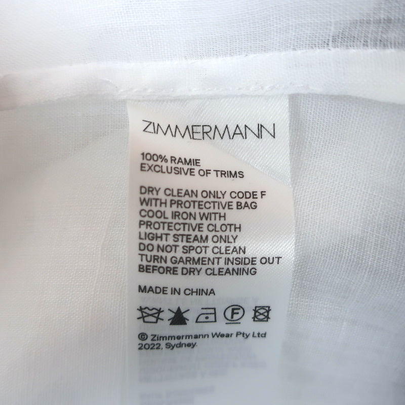 Zimmermann Dancer Embroidered Ruffle Blouse White Ramie Size 3 Long Sleeve Top