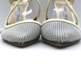 Jimmy Choo Lancer 100 Strappy Pumps Black/Cream Mesh & Patent Leather Size 34.5