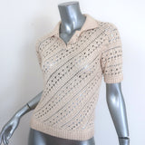 Altuzarra Crochet Knit Short Sleeve Polo Sweater Beige Size Small